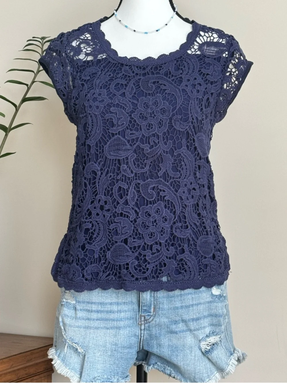 🔹 Ella Moss Anthropologie Lace Crochet Short Sleeve Top - size XS - Picture 2 of 8